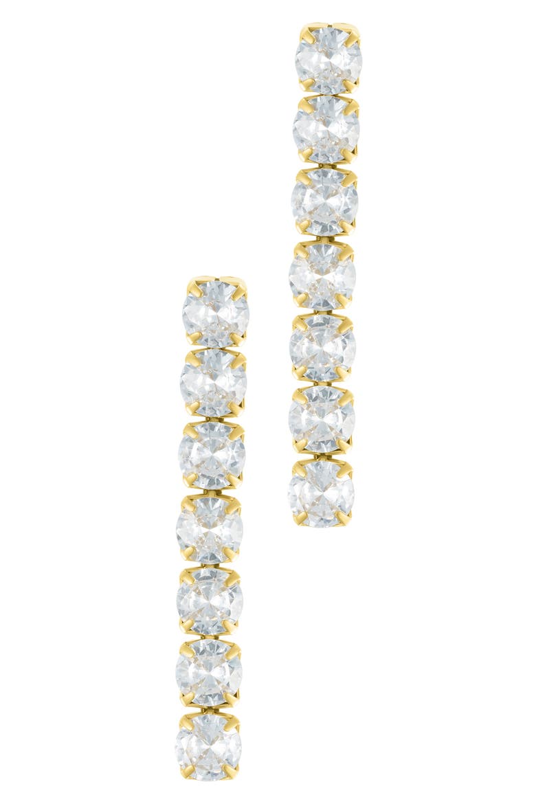 14K Yellow Gold Vermeil Water Resistant Crystal Tennis Linear Drop Earrings, Main, color, GOLD
