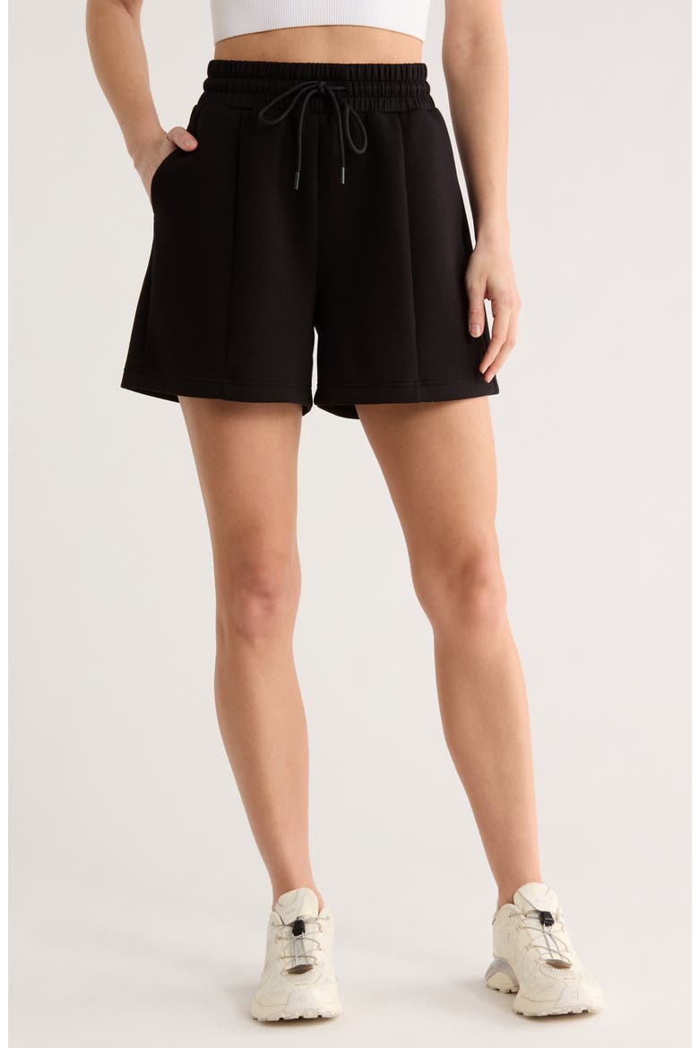 Whisper Knit High Waist Shorts, Main, color, BLACK