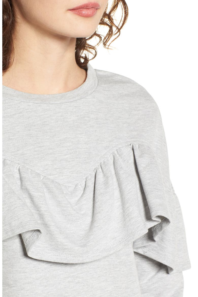 Ruffle Sweatshirt Dress, Alternate, color, HEATHER GRAY