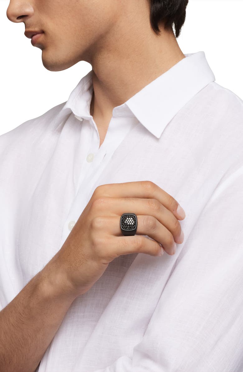 David Yurman Streamline Signet Ring in Sterling Silver with Black Diamonds, Alternate, color, Black Titanium With Diamonds