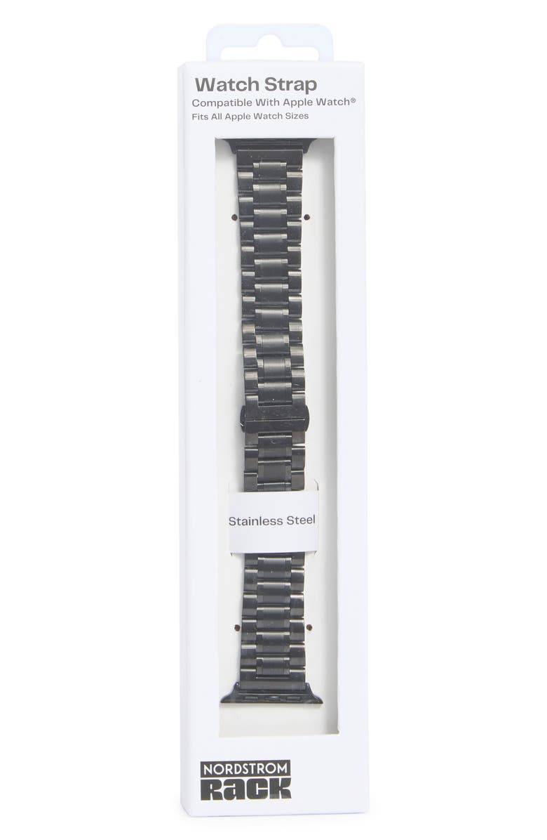NORDSTROM RACK Stainless Steel Apple Watch<sup>®</sup> Watchband, Main, color, Black- Stainless
