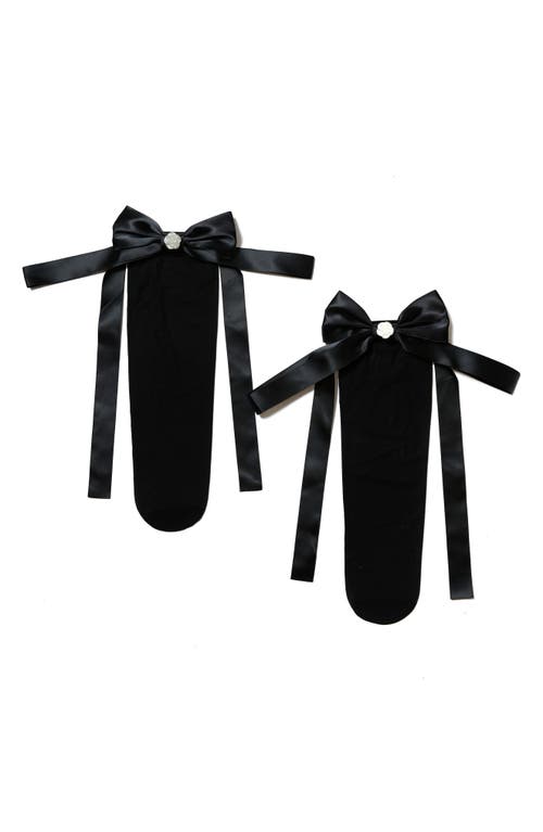 Stems Satin Bow Sheer Crew Socks In Black