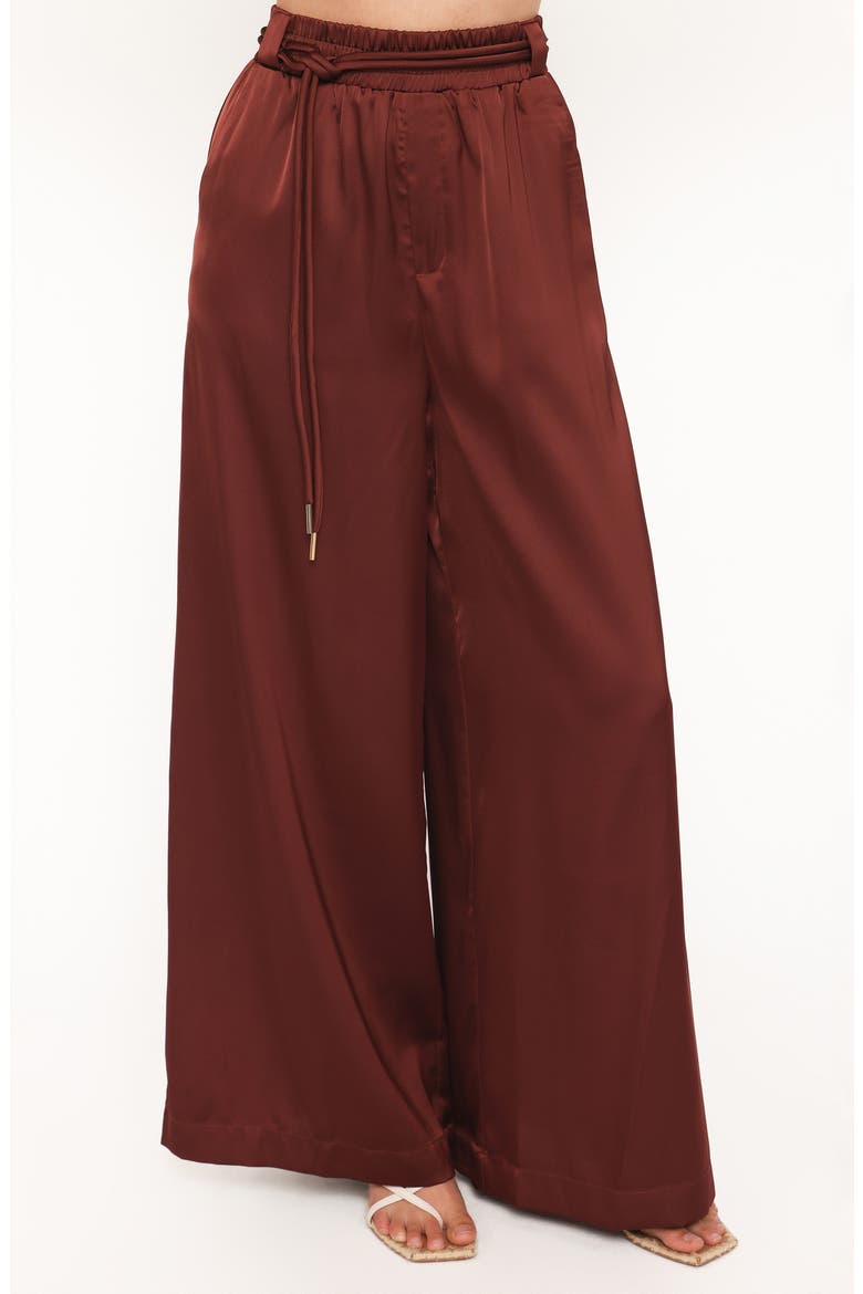 Vita High Waist Wide Leg Satin Pants, Main, color, BROWN