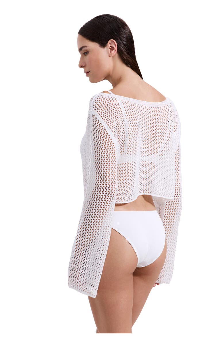 Monaco Net Crochet Crop Top Cover-Up, Main, color, Off-White