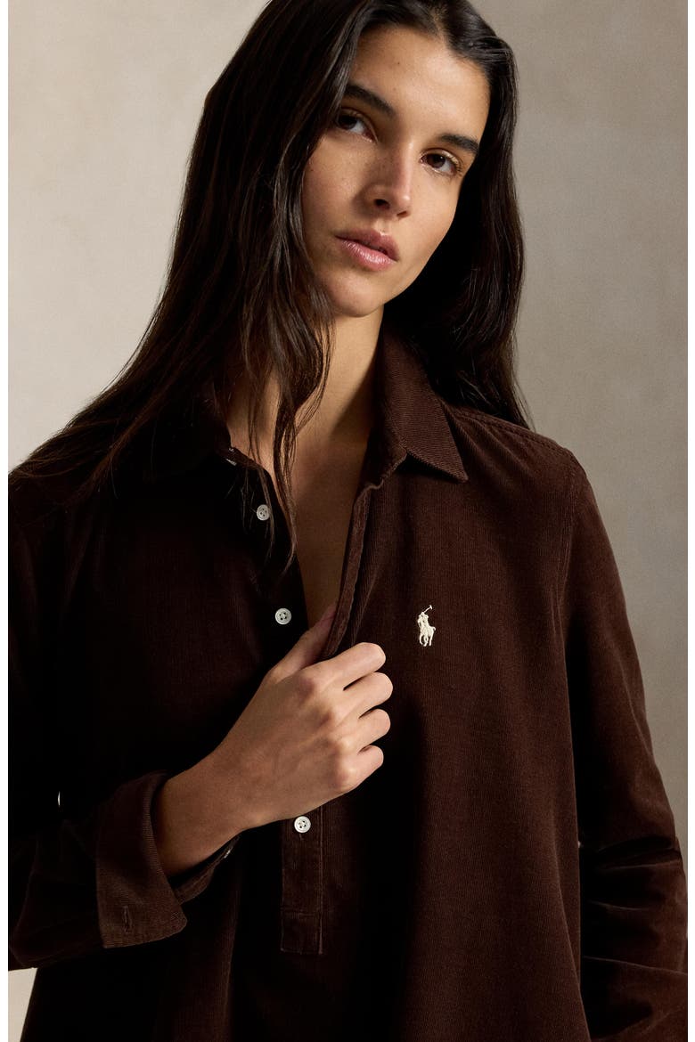Pleated Cotton Corduroy Shirtdress, Alternate, color, BROWN