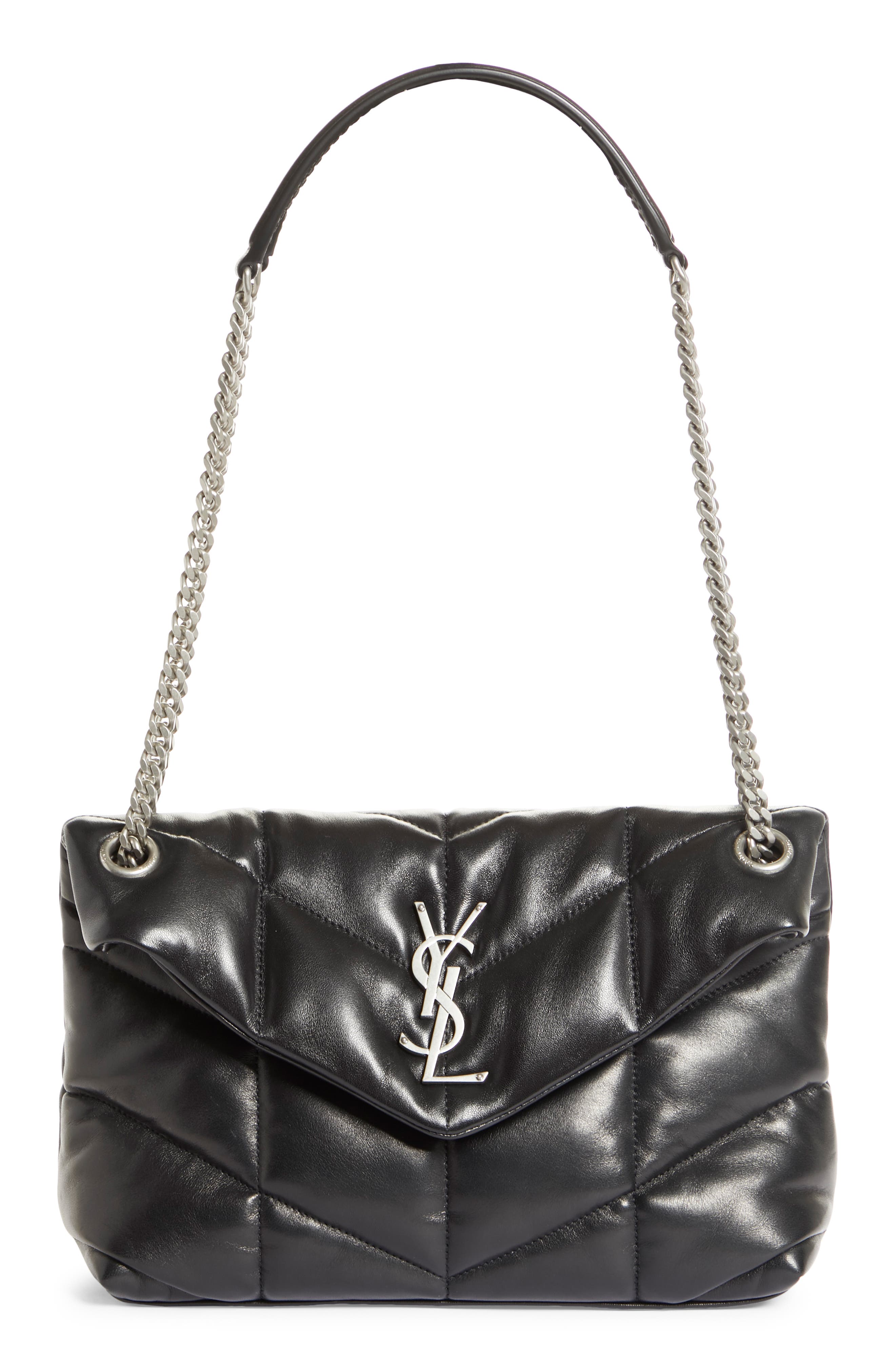 Saint Laurent Small Lou Leather Puffer Bag, Main, color, 1000 Nero