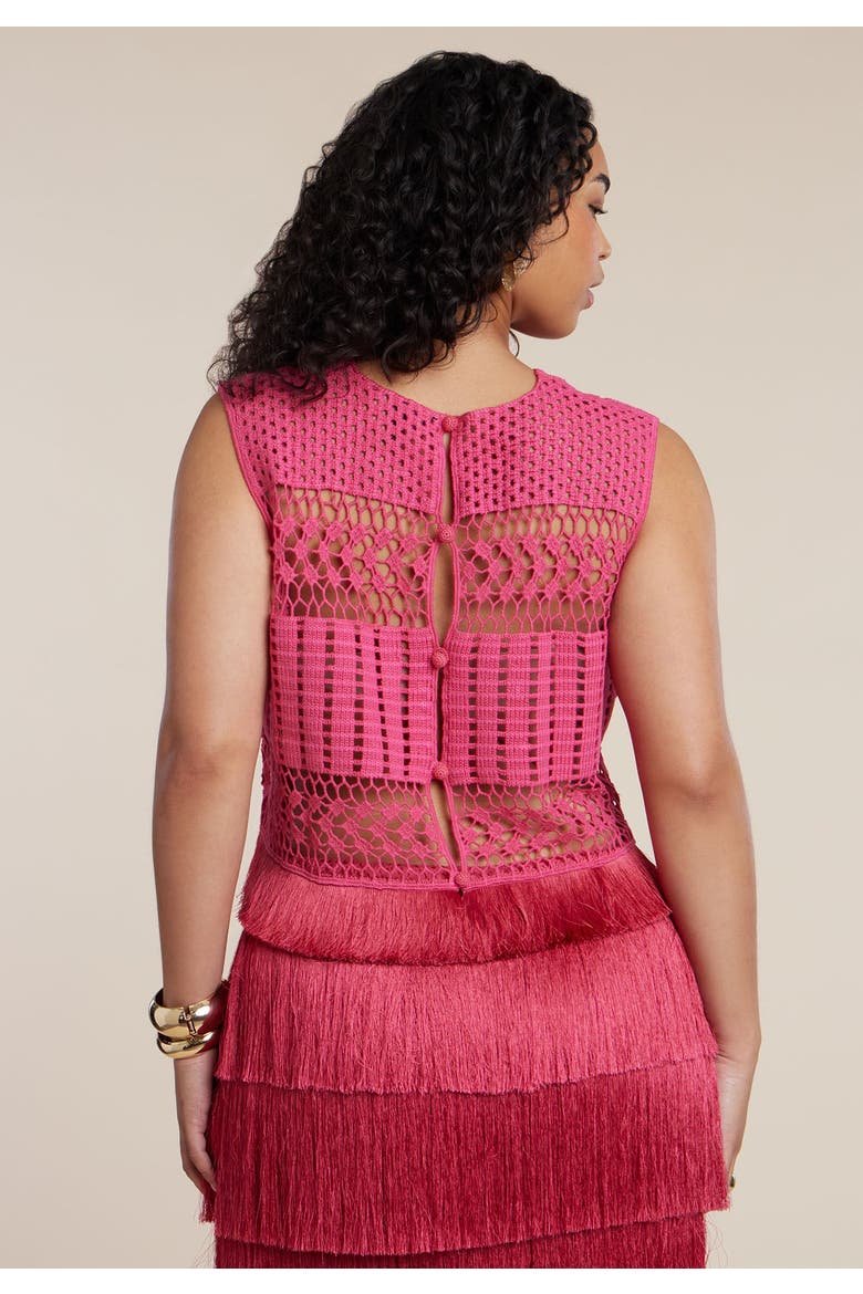 Patbo X Eloquii Fringe Detail Crochet Top, Alternate, color, BRIGHT ROSE
