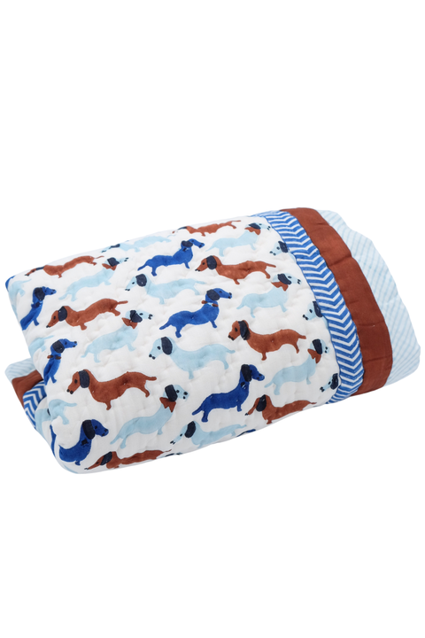 Dachshunds & Hearts Reversible Block Print Baby Quilt