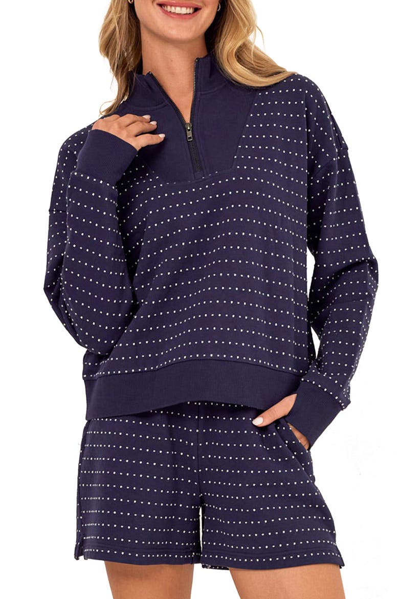 Kindra Embroidered Dot Quarter Zip Top, Main, color, STARGAZER/ ECRU