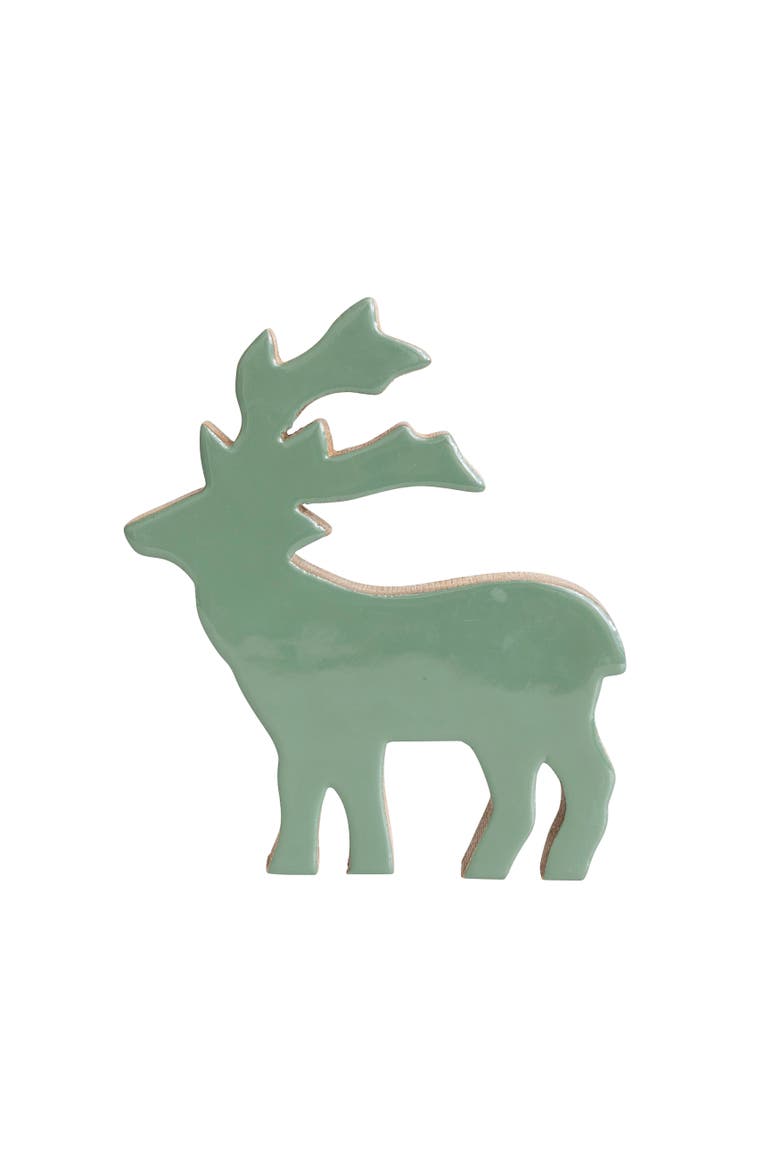 Enameled Mango Wood Deer, Green, Main, color, Green