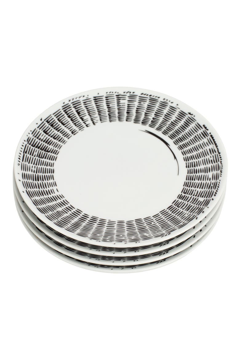 Set of 4 Salad Plates, Main, color, BLACK/ WHITE