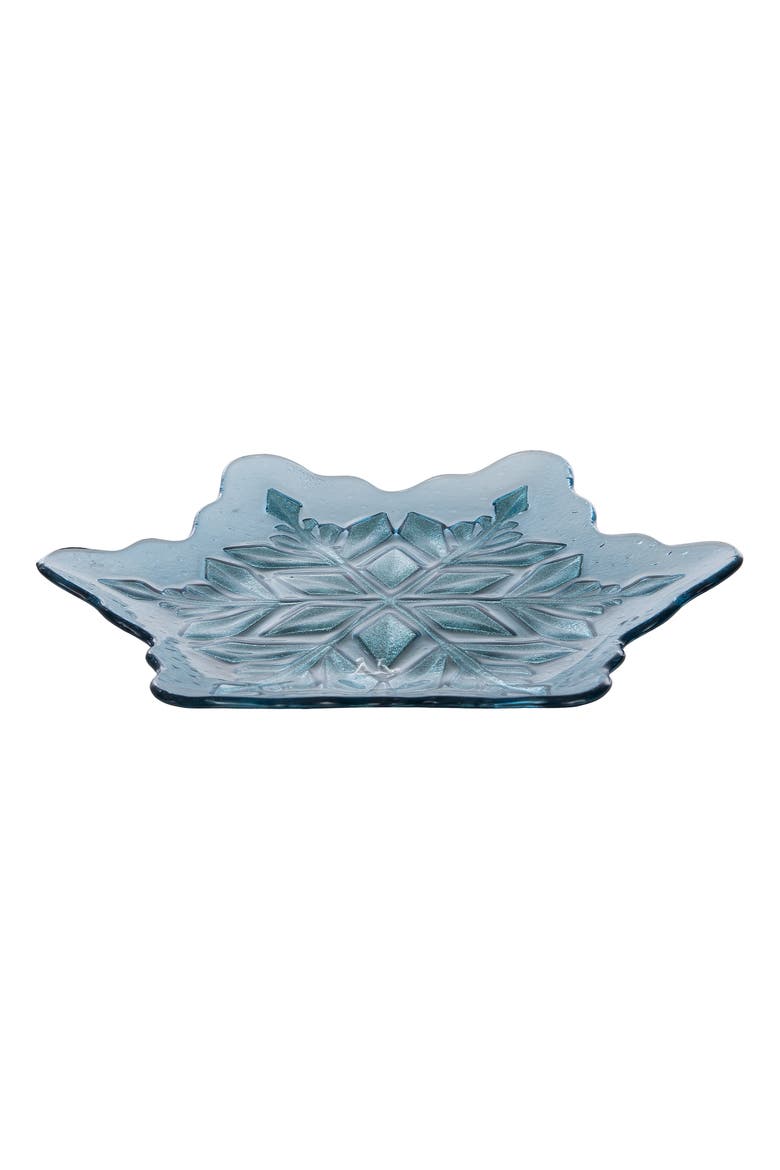 Icy Snowflake Large Glass Decorative Christmas Plate, Alternate, color, Blue