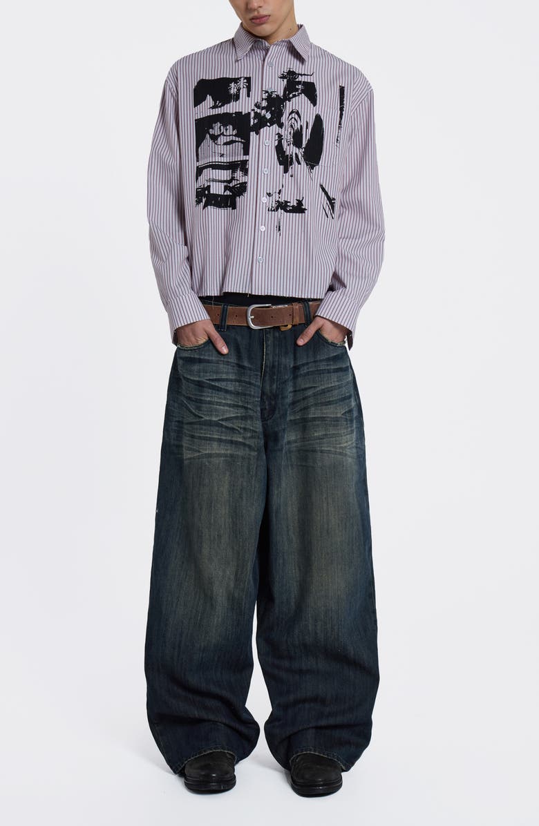 JADED LONDON Stripe Graphic Button-Up Shirt, Alternate, color, Grey