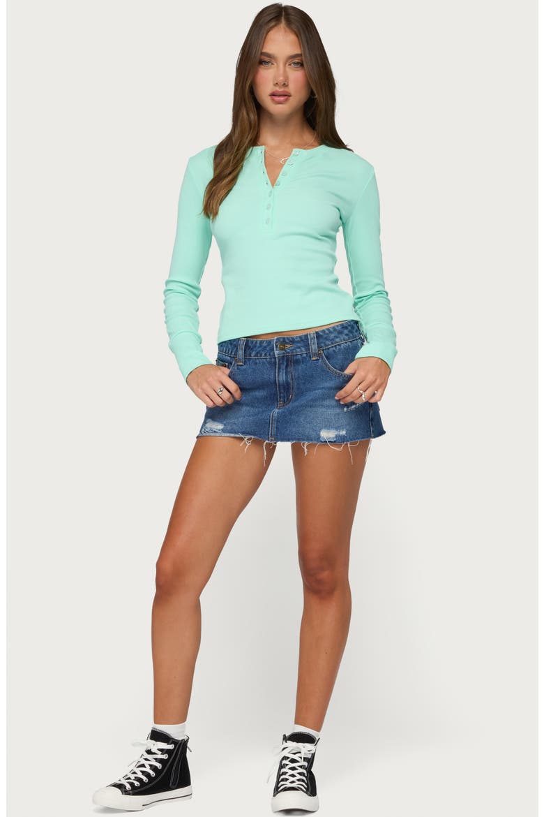 Nylah Frayed Low Rise Denim Skort, Alternate, color, BLUE-WASHED