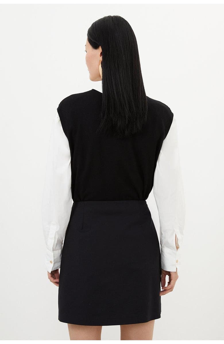 Karen Millen Techno Cotton Gold Clasp Skirt, Alternate, color, Black