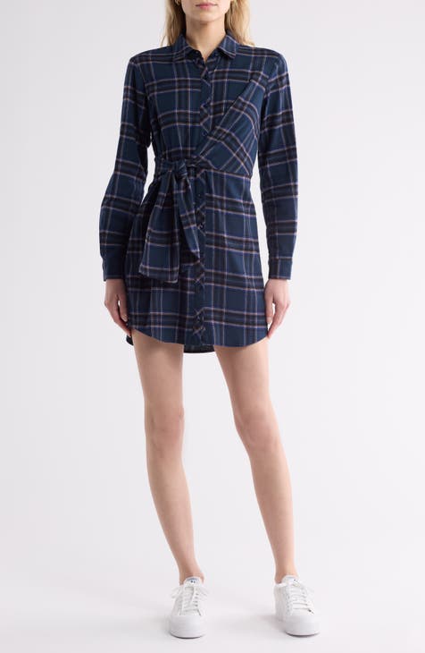 Plaid Wrap Style Long Sleeve Dress