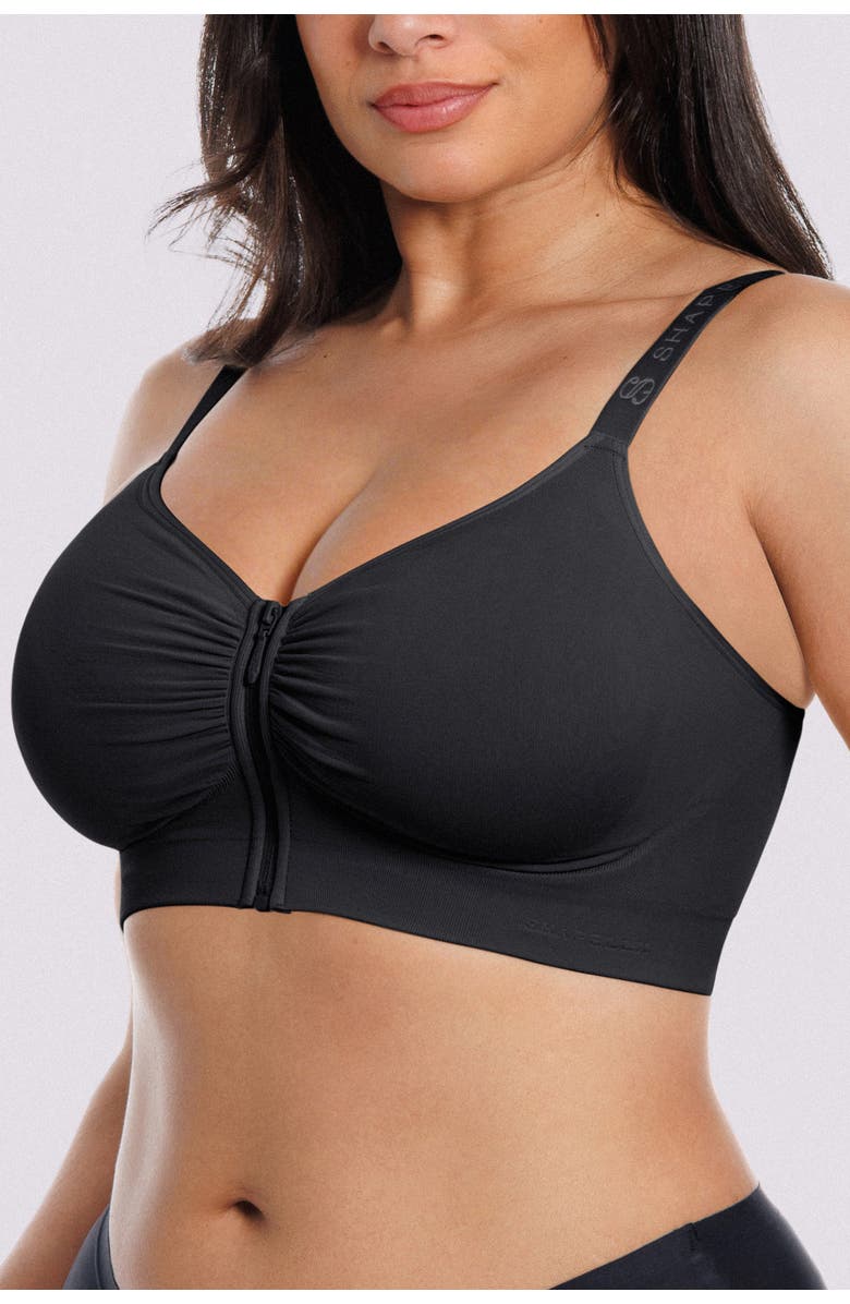Shapellx Skin Flow Seamless Front-Zip Wireless Bra, Alternate, color, Black