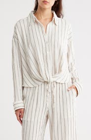 Caslon® Stripe Twist Front Textured Button-Up Top