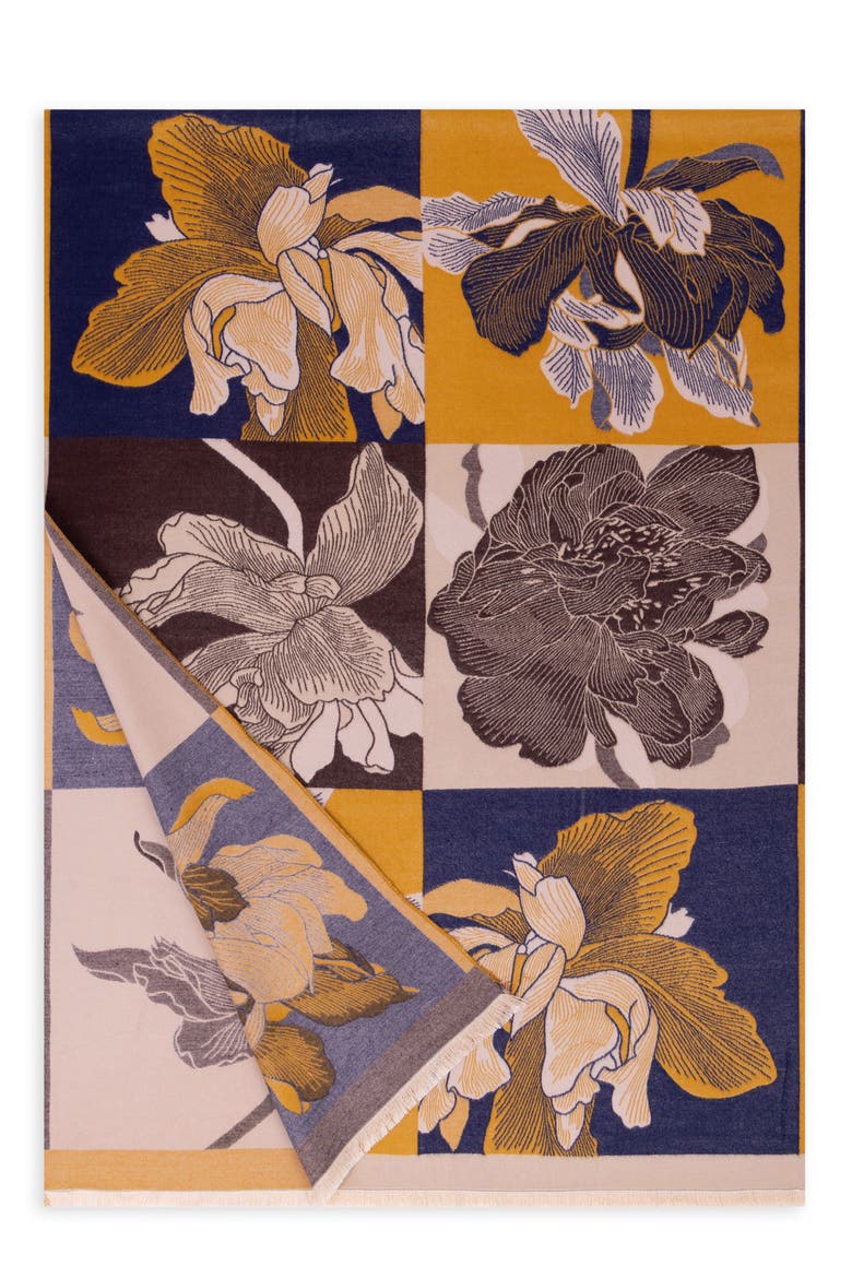 Abstract Floral Reversible Scarf, Alternate, color, BROWN
