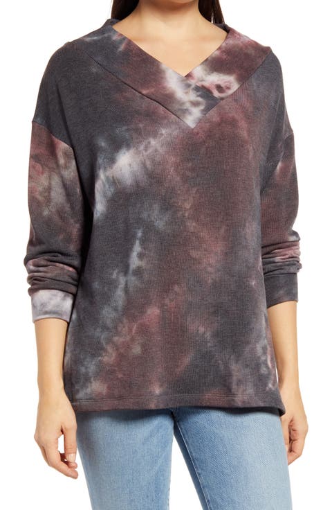 Wide Neck Tie Dye Tunic Pullover
