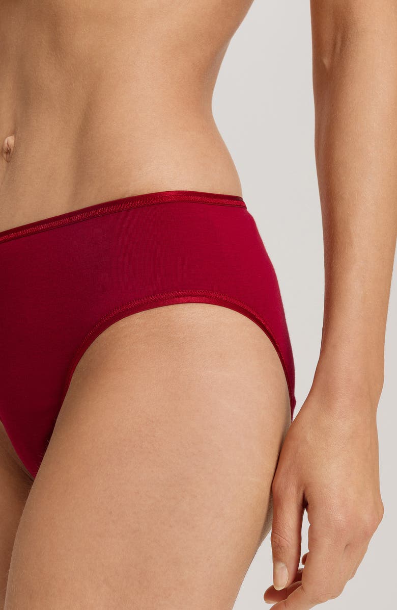 Hanro Seamless Cotton High Cut Briefs, Alternate, color, Red Dahlia