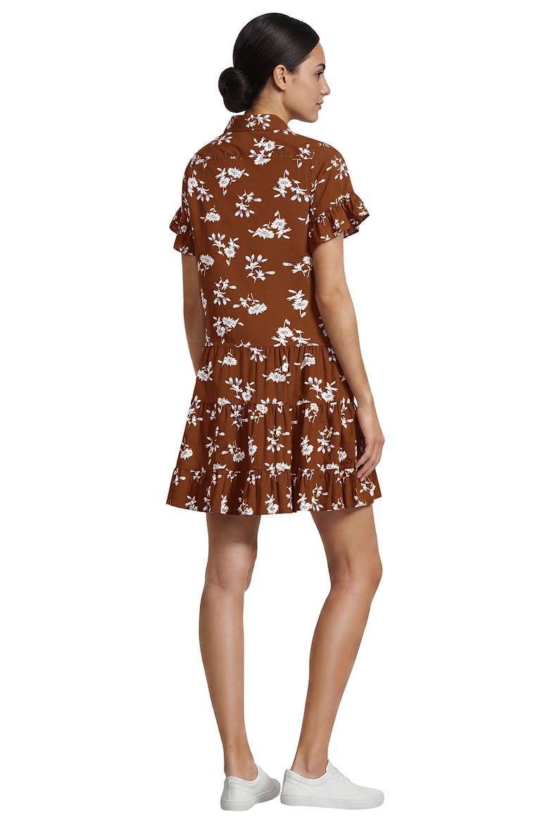 Poplin Flutter Sleeve Knee Length Popover Dress, Alternate, color, Rich Ginger Brown Floral