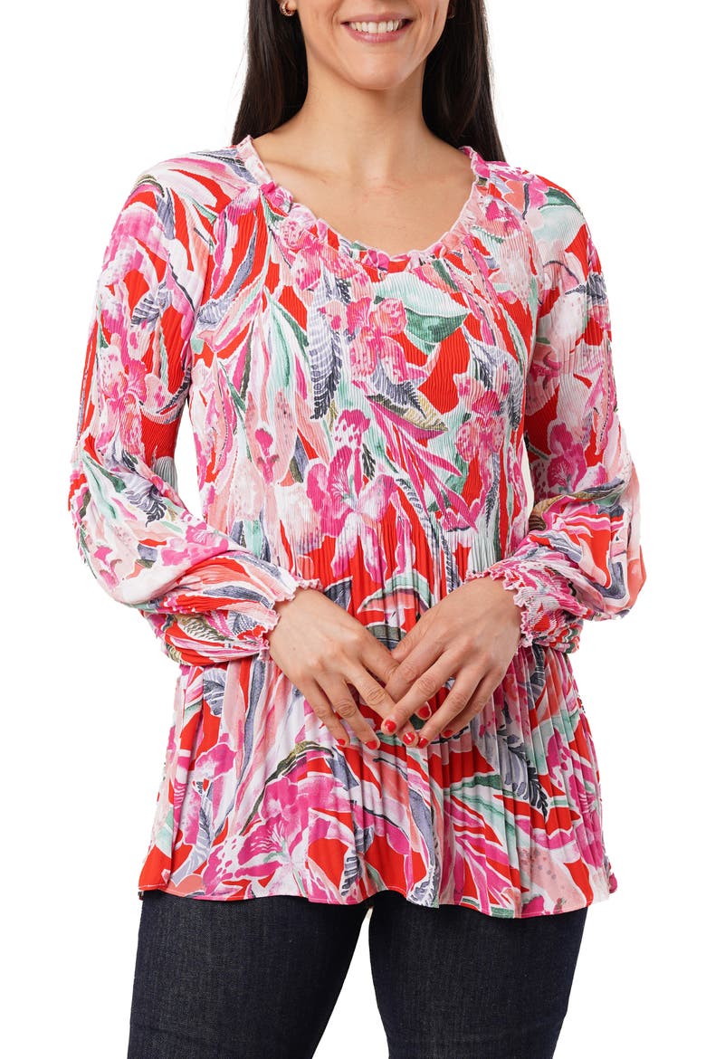 Pleated Ruffle V-Neck Top, Main, color, MAGDELENA