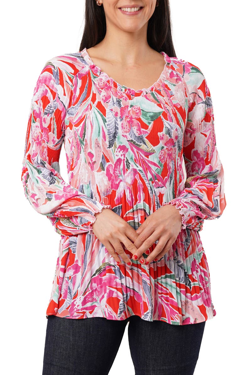 SUNNY LEIGH Pleated Ruffle V-Neck Top, Main, color, Magdelena