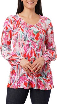 SUNNY LEIGH Pleated Ruffle V-Neck Top