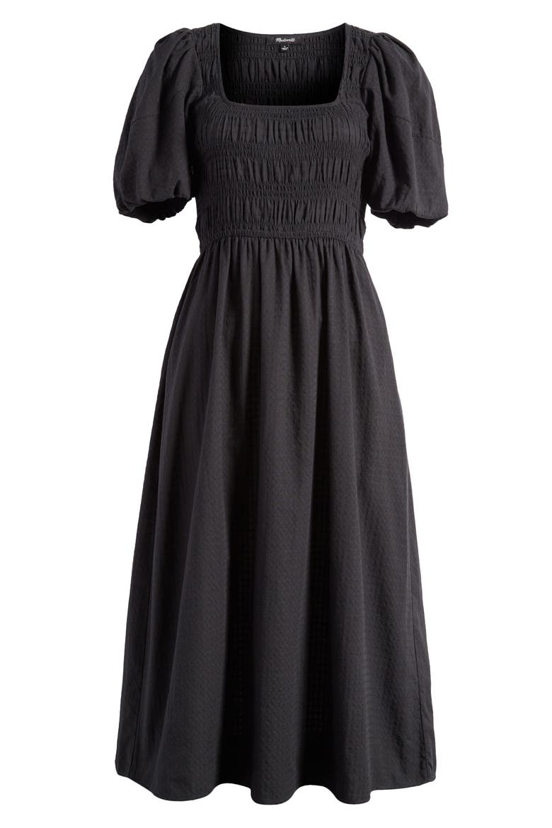 Lucie Puff Sleeve Midi Dress, Alternate, color, TRUE BLACK