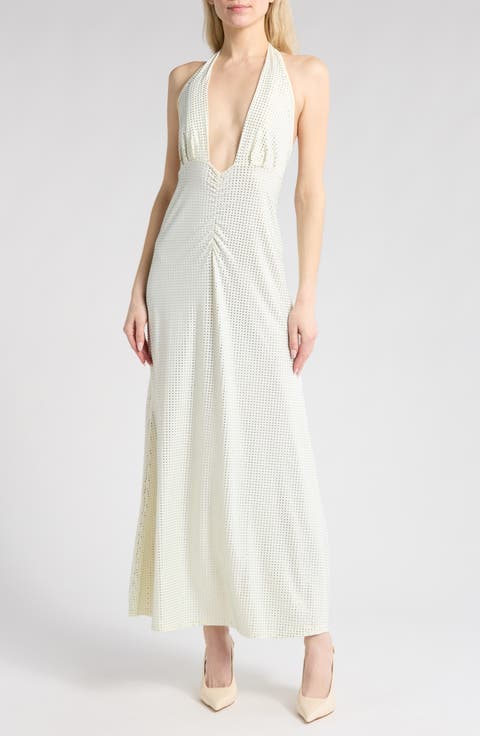 Halter Crystal Embellished Dress