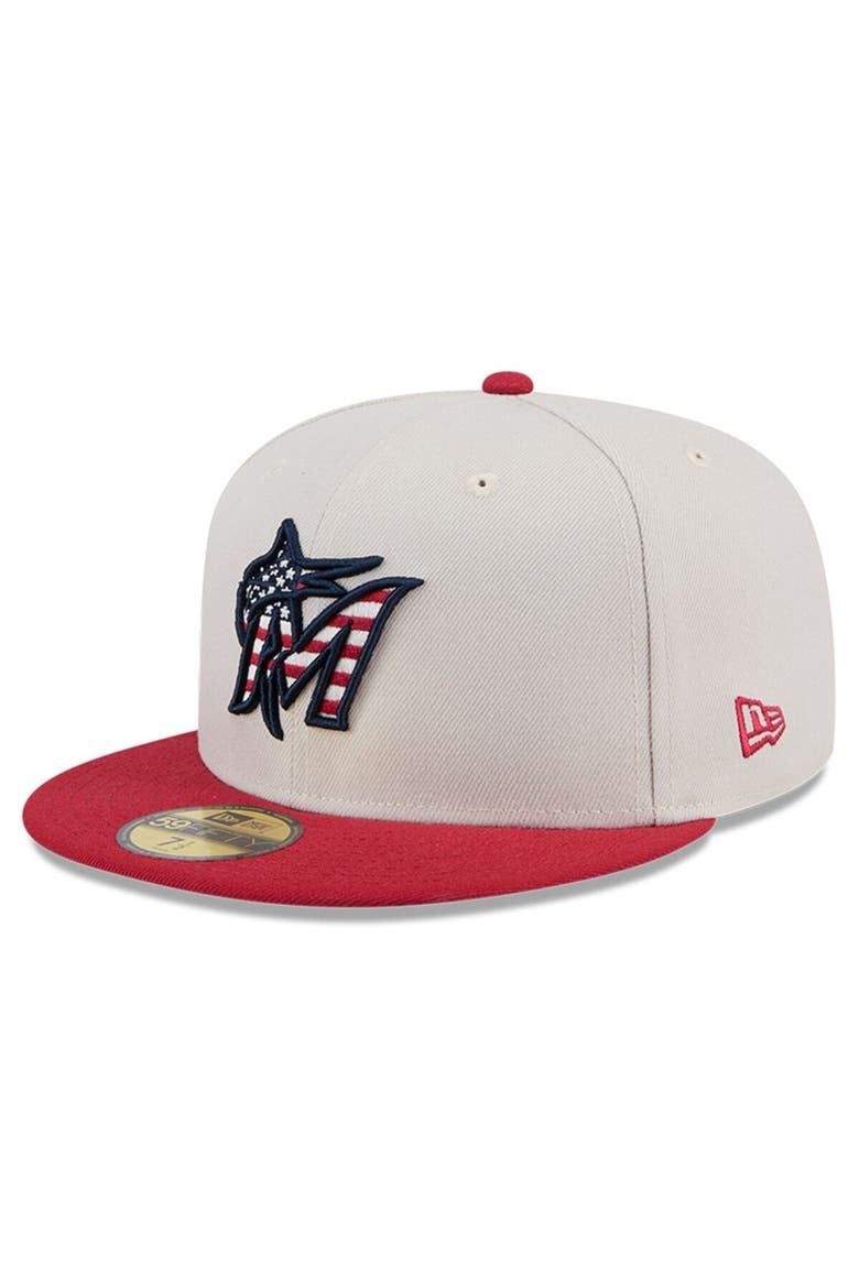 Men's New Era  Khaki/Red Miami Marlins 2024 Fourth of July 59FIFTY Fitted Hat, Alternate, color, Khaki