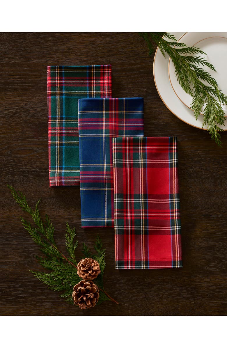 Petite Plume Kensington Set of 4 Tartan Cotton Napkins, Alternate, color, Green