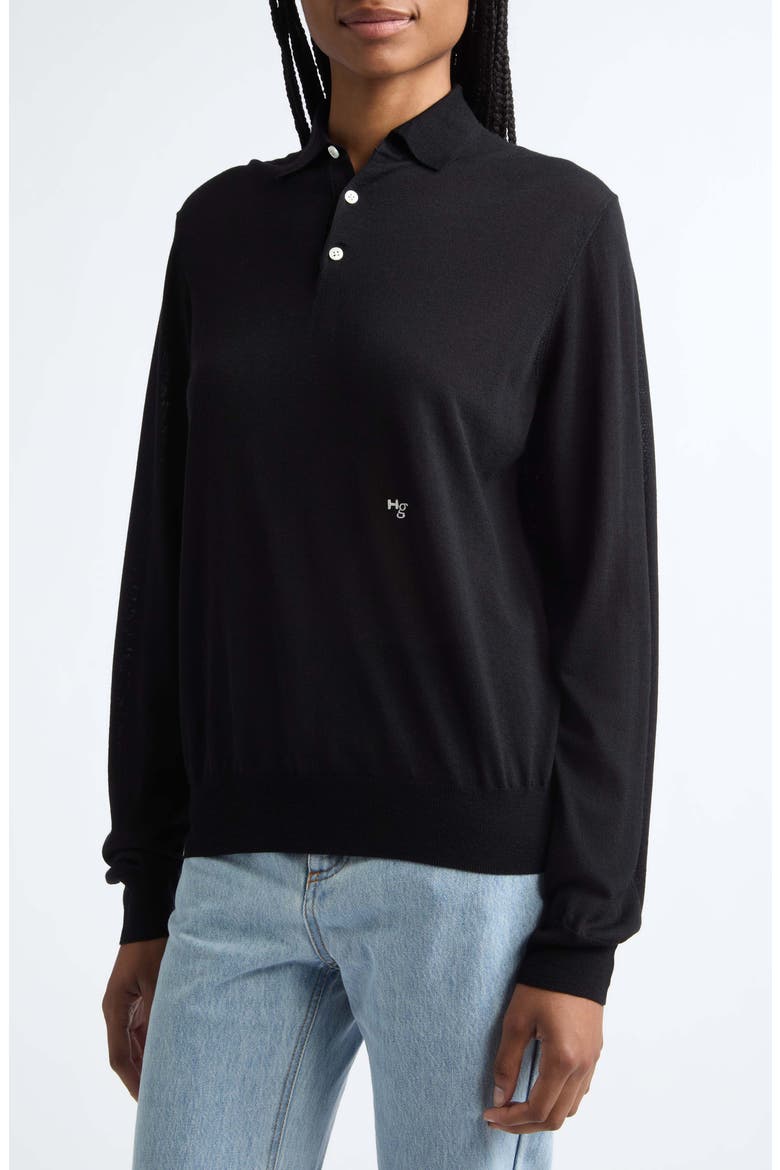 Wool & Cashmere Polo Sweater, Alternate, color, BLACK