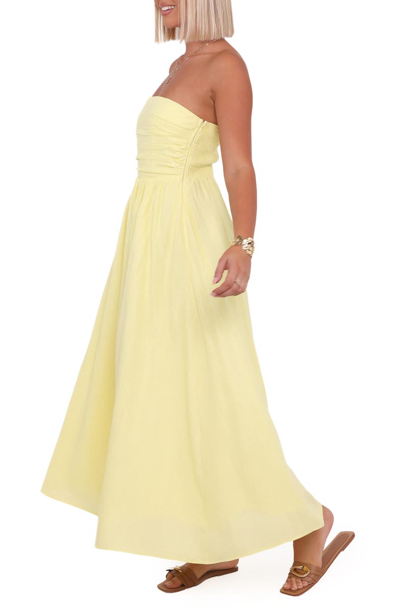 Petal & Pup Kayt Strapless Linen Blend Maxi Sundress, Alternate, color, Butter Yellow