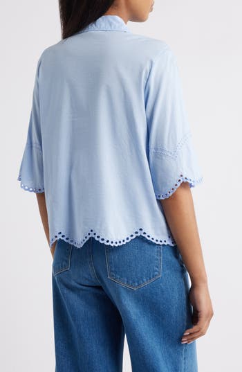 BEACHLUNCHLOUNGE BEACHLUNCHLOUNGE CLO EYELET BORDER BUTTON-UP SHIRT