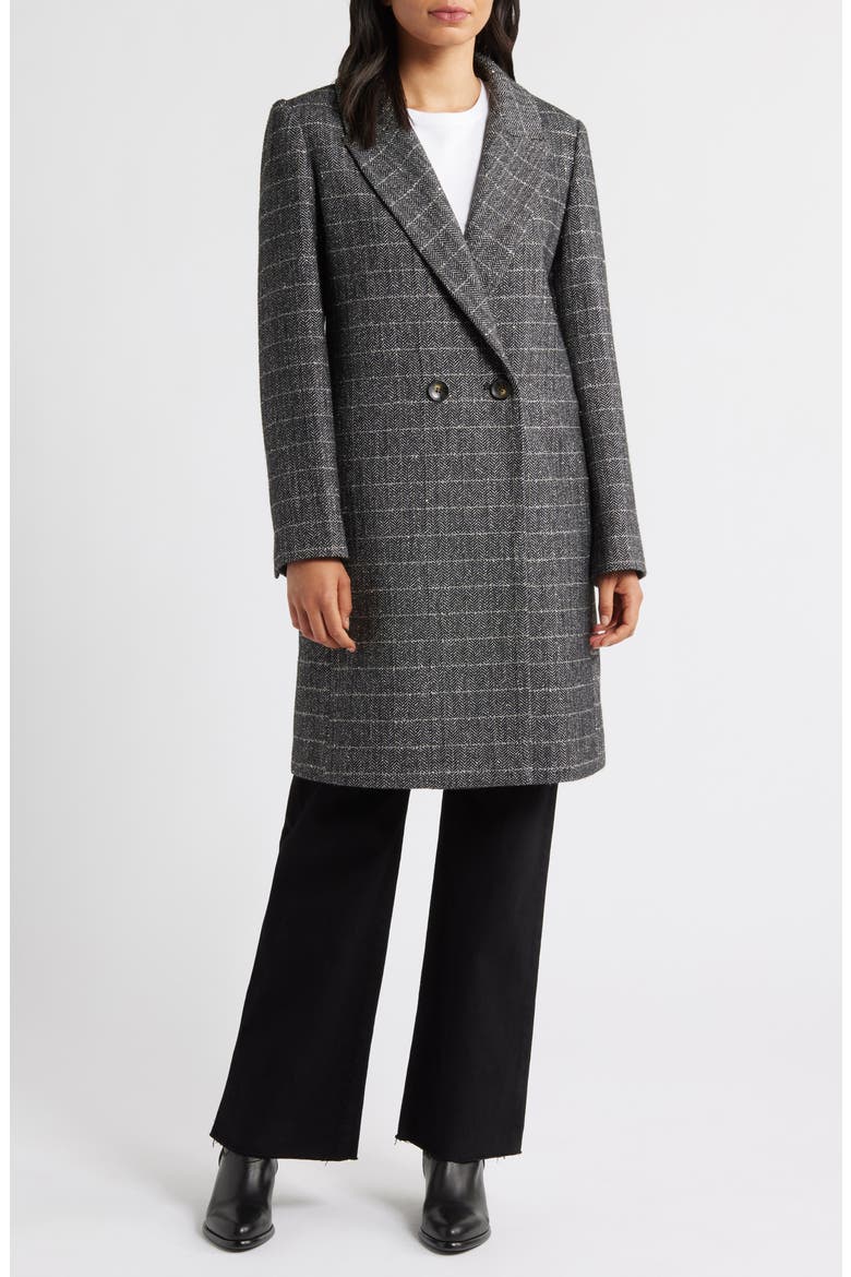 Double Breasted Notch Lapel Coat, Main, color, BLACK SPARKLE