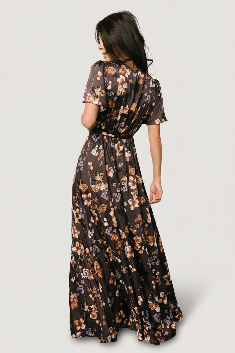 Agnes Satin Maxi Dress, Alternate, color, Brown Floral