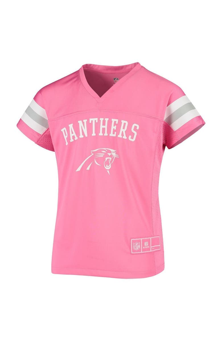 Outerstuff Girls Youth Christian McCaffrey Pink Carolina Panthers Fashion Fan Gear V-Neck T-Shirt, Alternate, color,