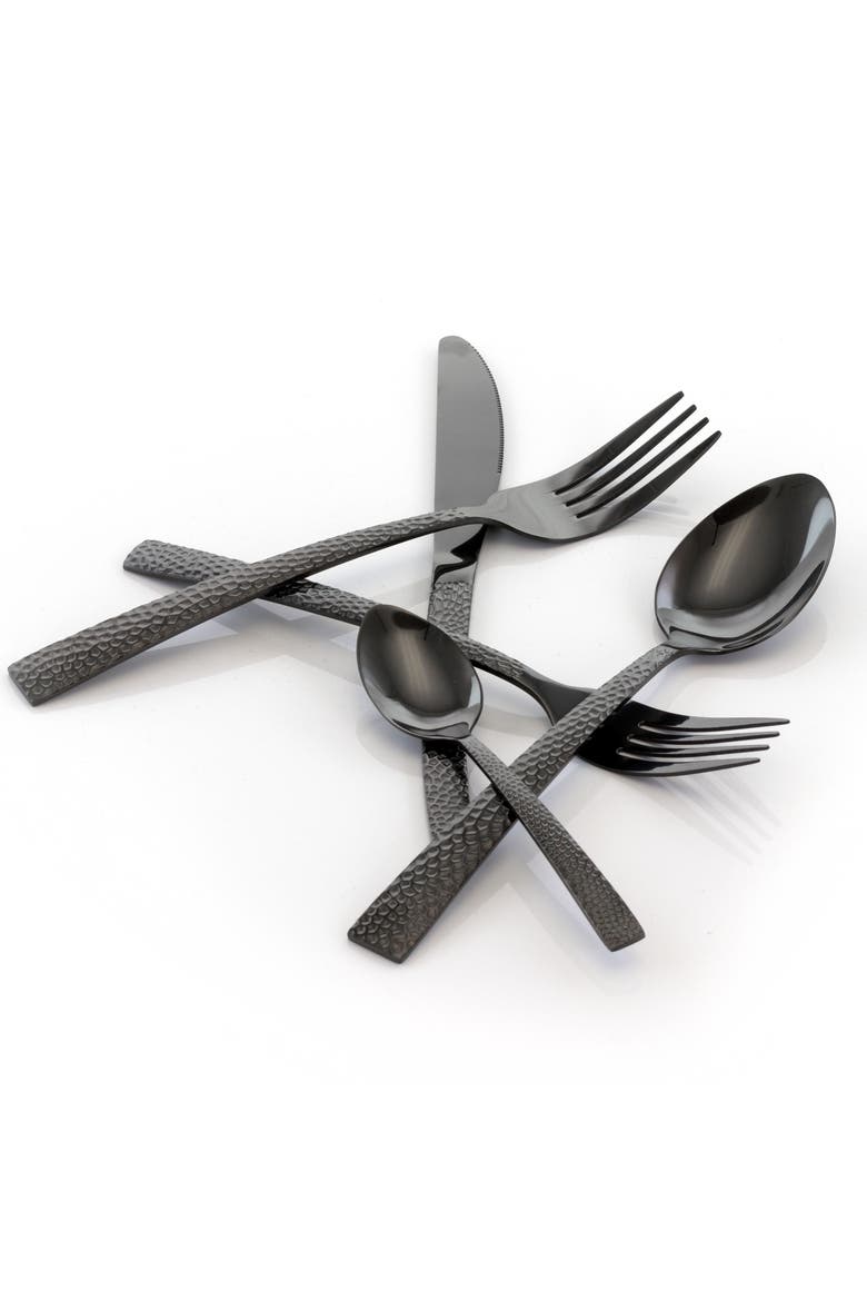 Baily 20 Piece Flatware Utensil Set, Stainless Steel Silverware Metal Service for 4, Alternate, color, Black