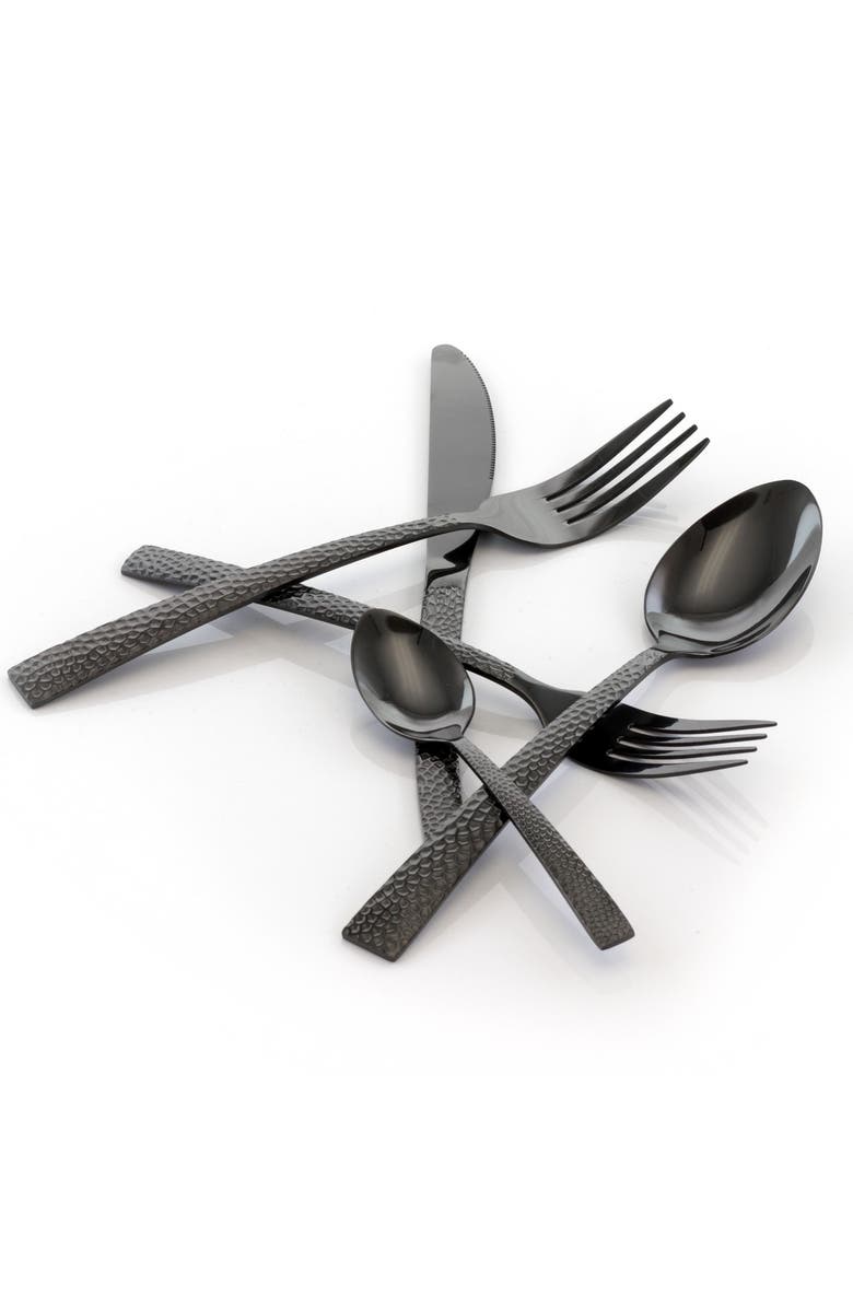 Megachef Baily 20 Piece Flatware Utensil Set, Stainless Steel Silverware Metal Service for 4, Alternate, color, Black