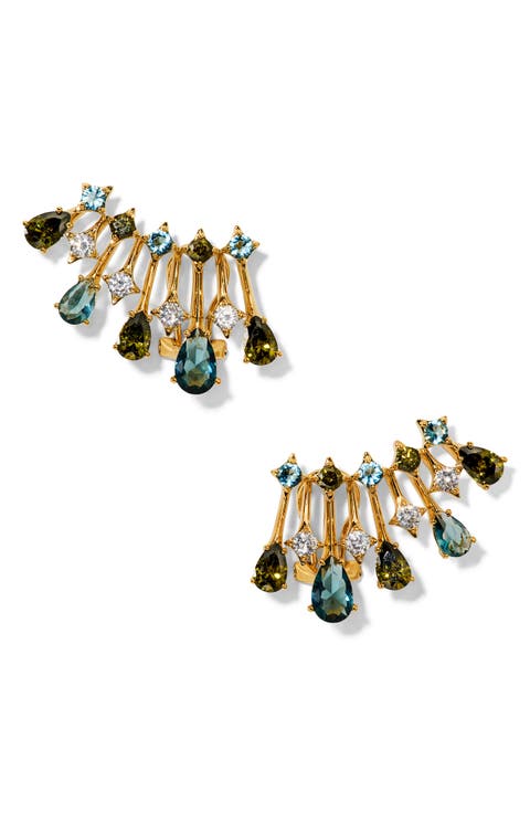 Hera Cubic Zirconia and Glass Ear Climbers