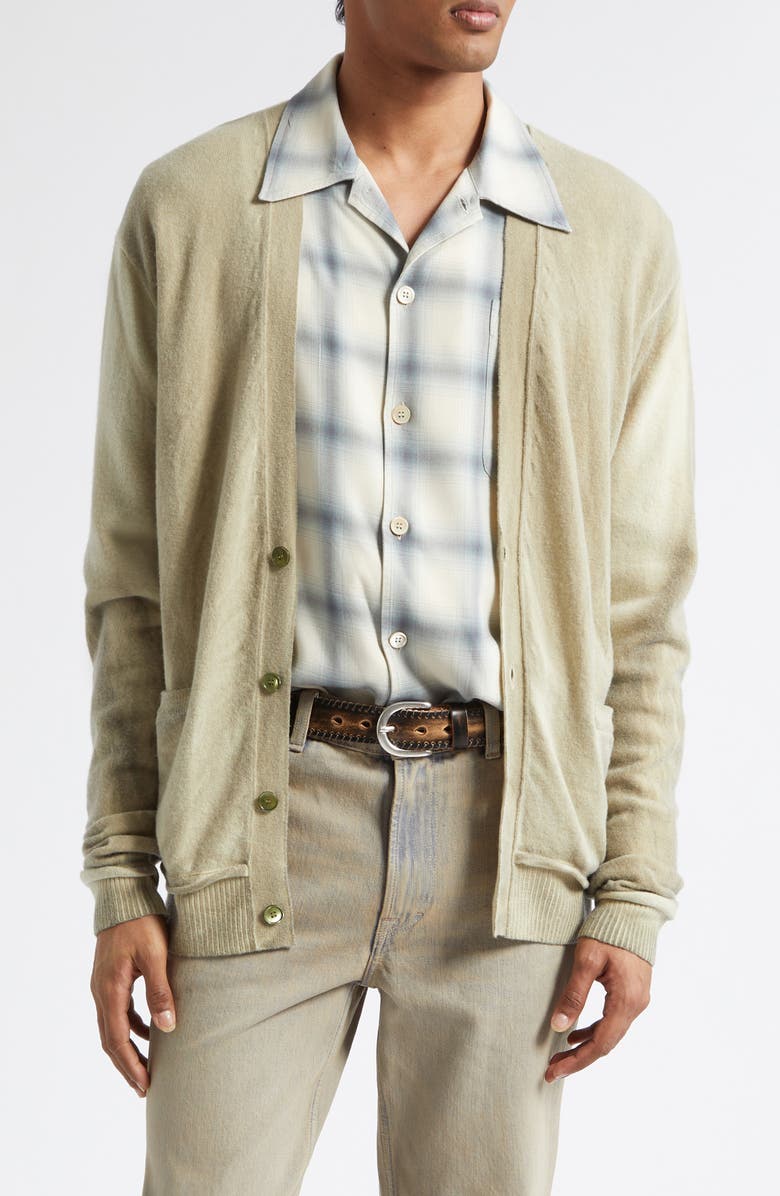 OUR LEGACY Parallel Merino Wool Cardigan, Main, color, Moss Spray Dye Cherub Wool