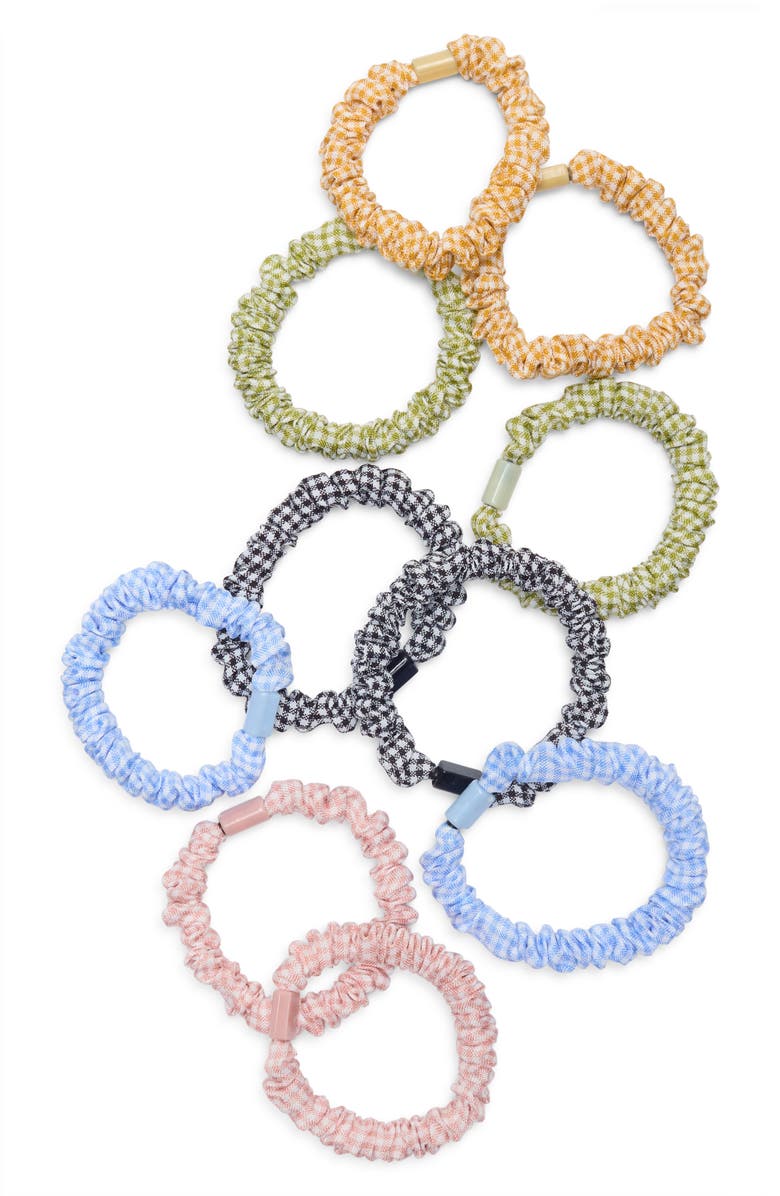 NATASHA 10-Pack Gingham Scrunchies, Main, color, Multi