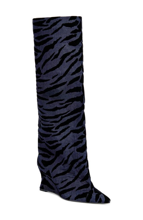Knee High Animal Print Wedge Boot