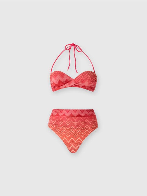 Missoni Zick-zack-bikini Aus Lamé-stretch-nylon Mit Hohem Unterteil In Red