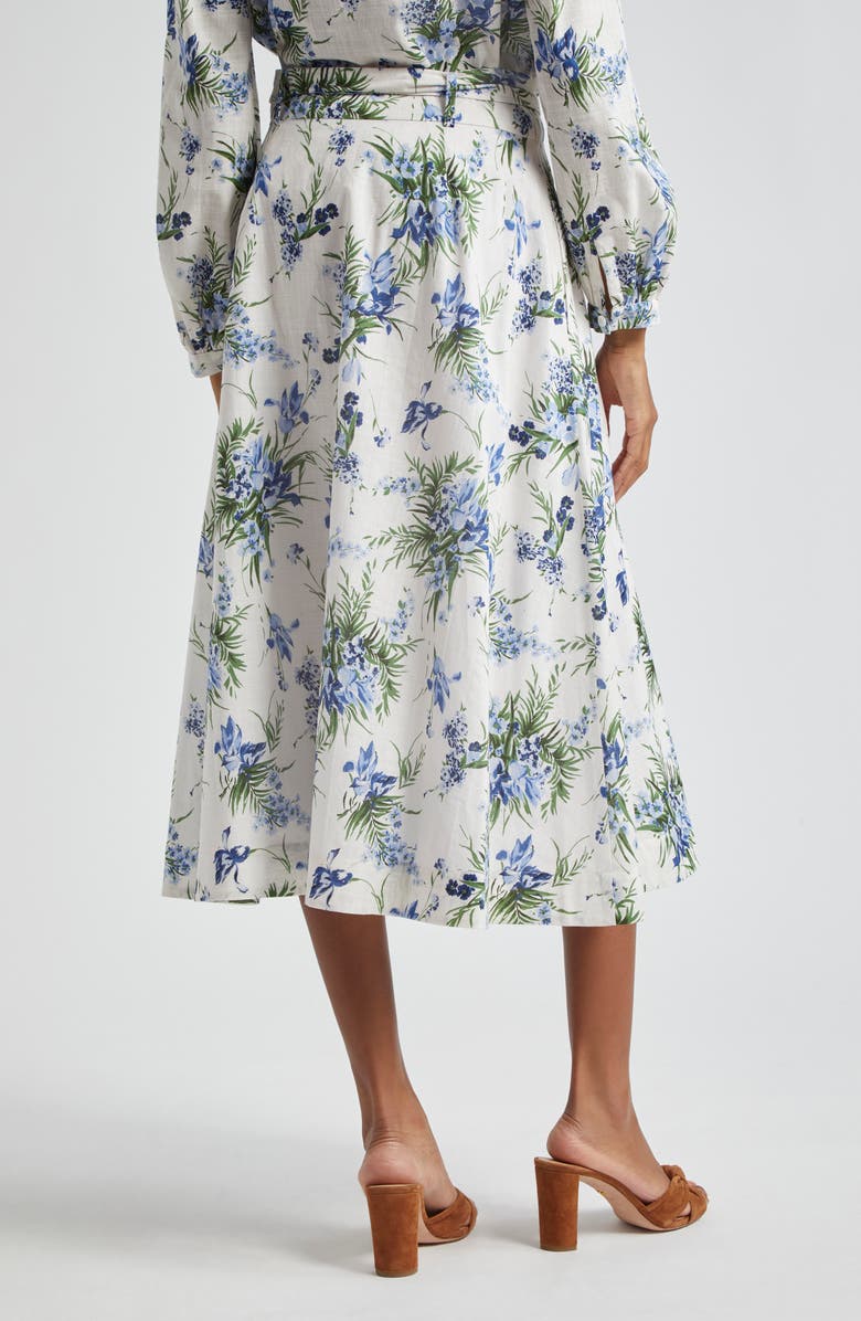 Veronica Beard Arwen Floral Belted Cotton Midi Skirt, Alternate, color, Off White Multi