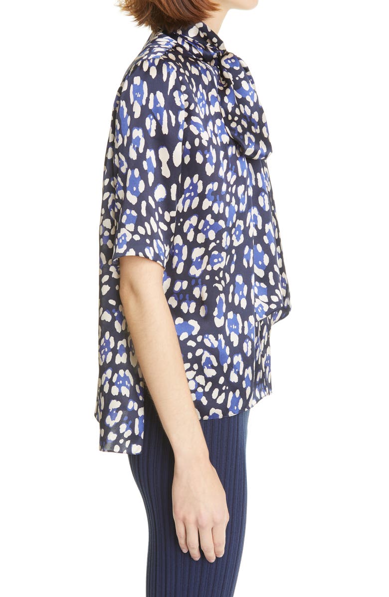 Adam Lippes Leopard Print Tie Neck Silk Blouse, Alternate, color, 