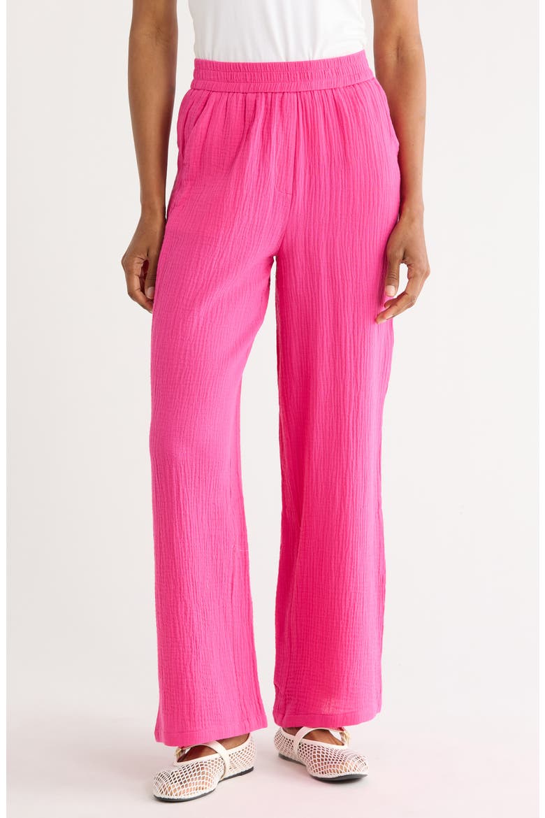 Aymie Cotton Gauze Pull-On Pants, Main, color, FUCHSIA