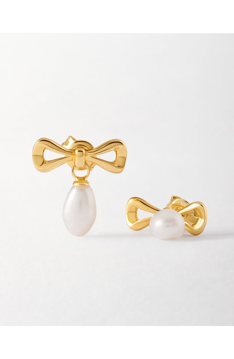 Edge of Ember Bow Pearl Earrings, Alternate, color, Pearl